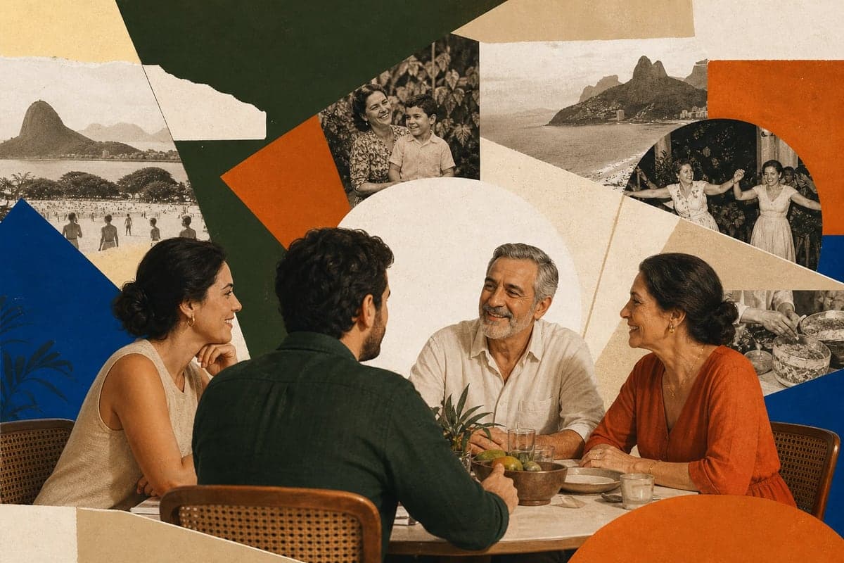 Casal conversa com os sogros e descobre histórias de infância e tradições da família.