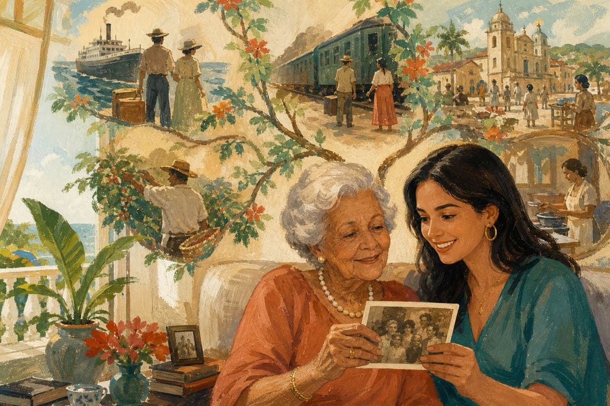 Bisavó compartilha uma fotografia enquanto antigas histórias da família ganham vida.
