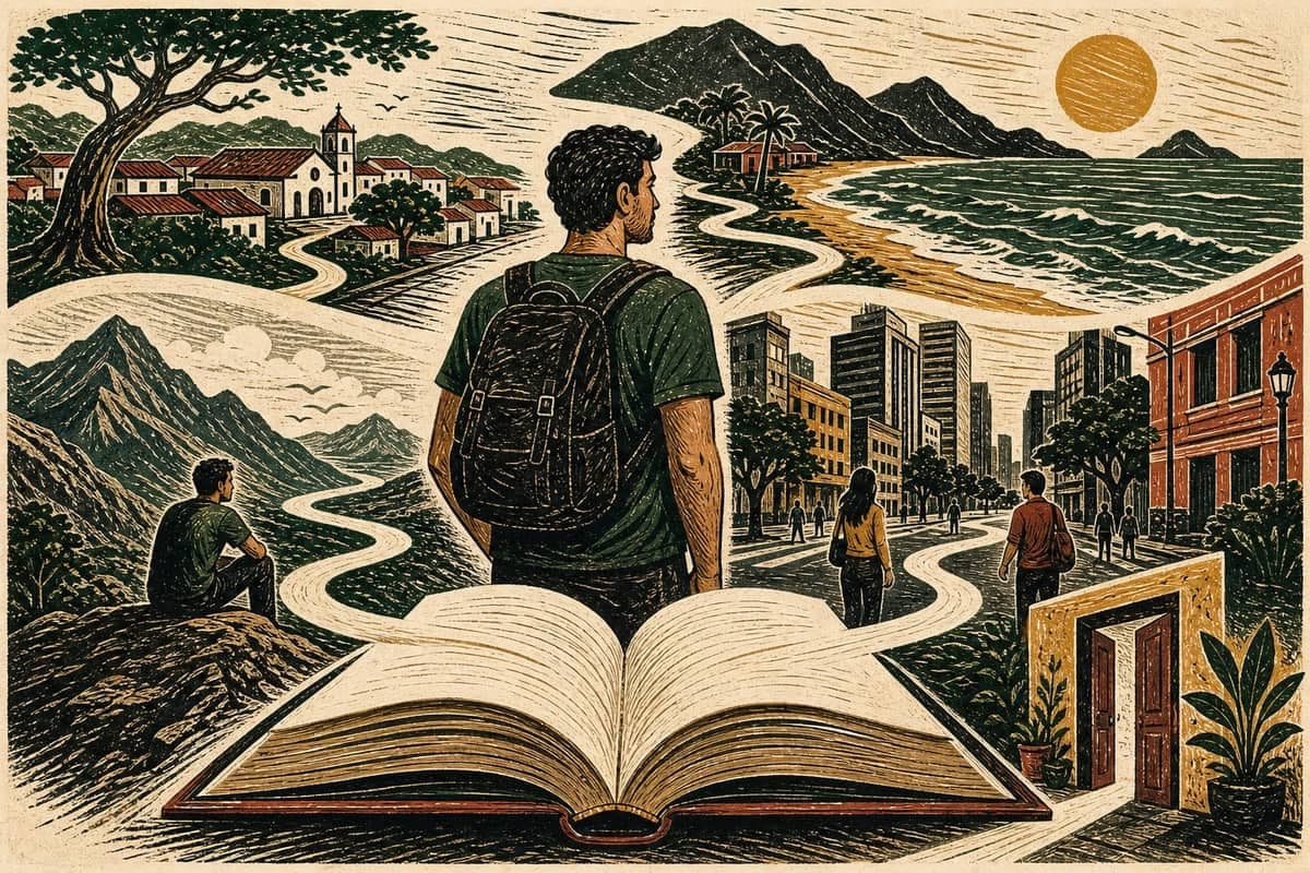 Lugares de origem e viagens marcantes formam o mapa de uma trajetória de vida.