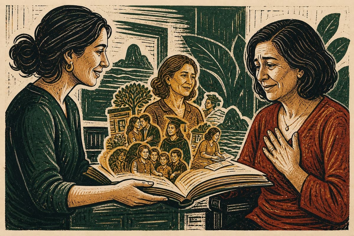 Mãe recebe um livro que reúne vozes, fotografias e cenas da sua trajetória.