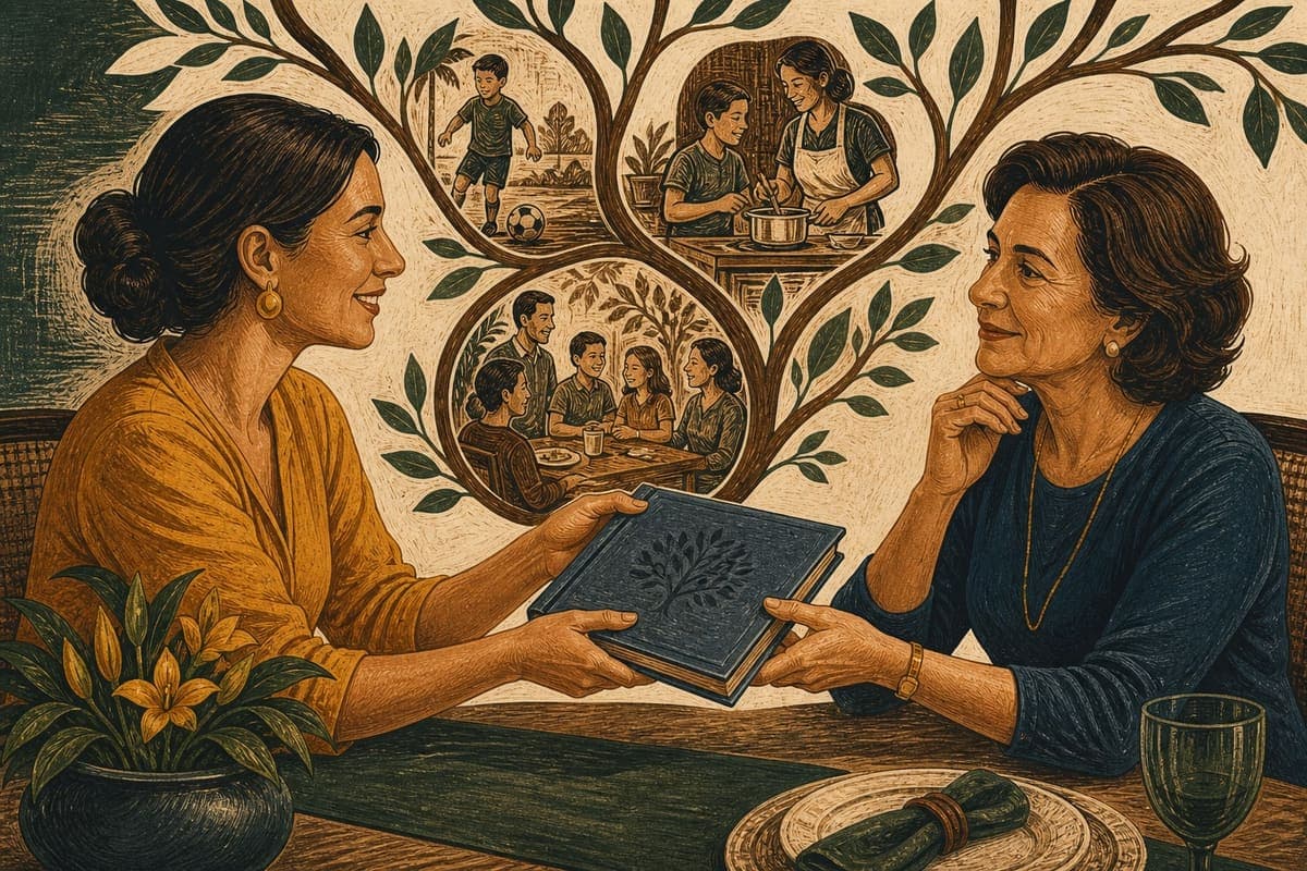 Nora presenteia a sogra com um álbum que valoriza a história e as tradições da família.